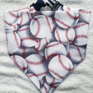 Clip on Dog Bandana With Buckle Pet Cat Bandanna Scarf White Baseballs